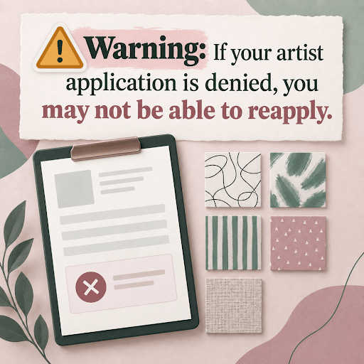 Warning: If your artist application is denied, you may not be able to reapply